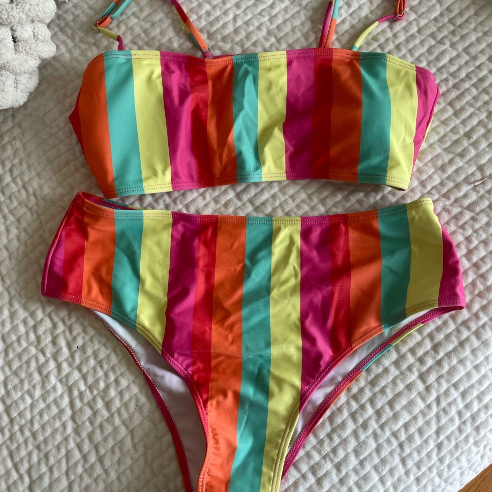 SHEIN MULTI COLOR STRIPED 2 PC BIKINI SIZE XL NEW